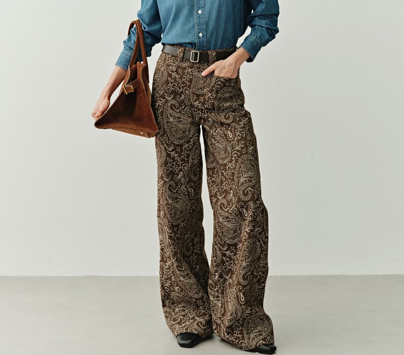 【腰果花】 法式簡約/色織印花/提花直筒休閒褲 - 中性長褲/短褲 - 棉．麻 多色