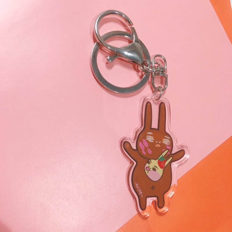 Acrylic Key Ring | Sticky TT Nostril Rabbit Couple Model-Love You and Me - Keychains - Acrylic Brown