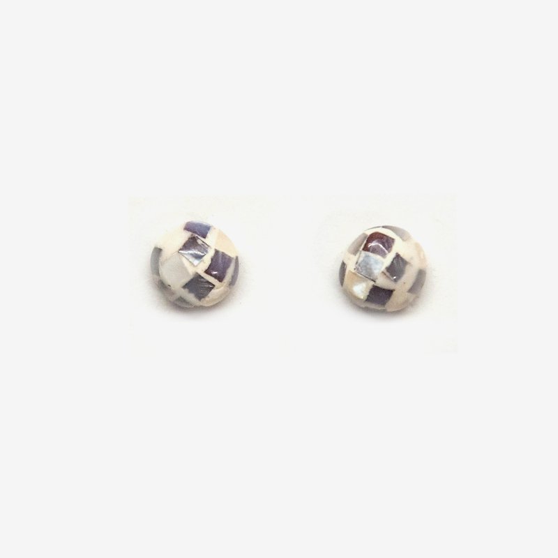 Mosaic Shell Earrings - Silver, Post Earrings, Clip on Earrings - ต่างหู - เครื่องเพชรพลอย สีเทา
