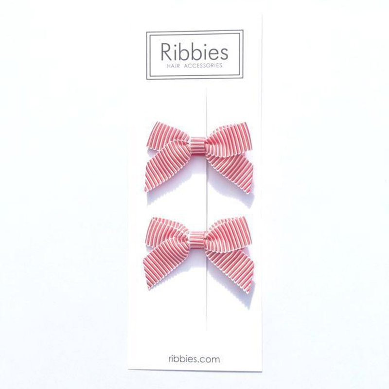英國Ribbies 經典蝴蝶結2入組-紅白細條紋 - 髮夾/髮圈 - 聚酯纖維 