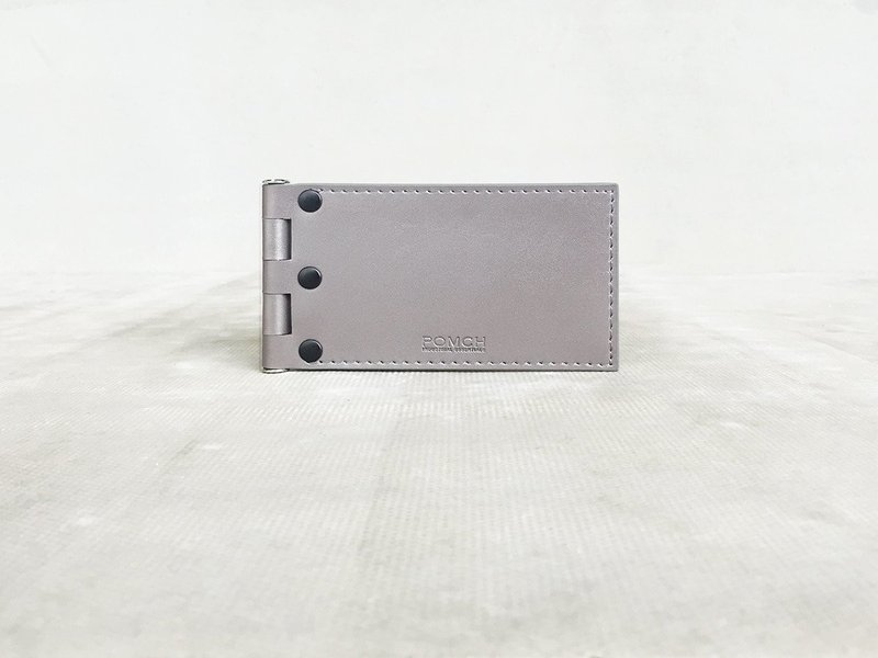 POMCH-Hinge card Hinge card holder card holder silver grey - กระเป๋าสตางค์ - หนังแท้ สีเงิน