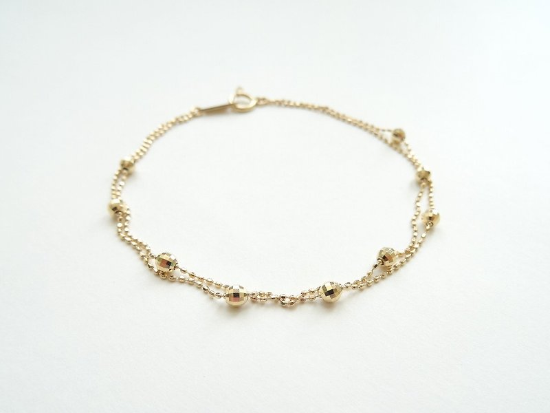 [Custom Only]  Twinkling Gold ◆ 18K Solid Yellow Gold Disco Mirror Balls Double-Strand Bead Chain Bracelet - Bracelets - Other Metals Gold