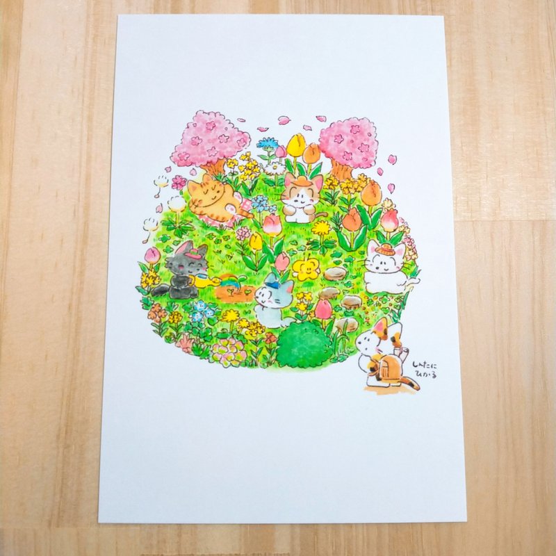 ポストカード　春のねこねこ森 - はがき・メッセージカード - 紙 