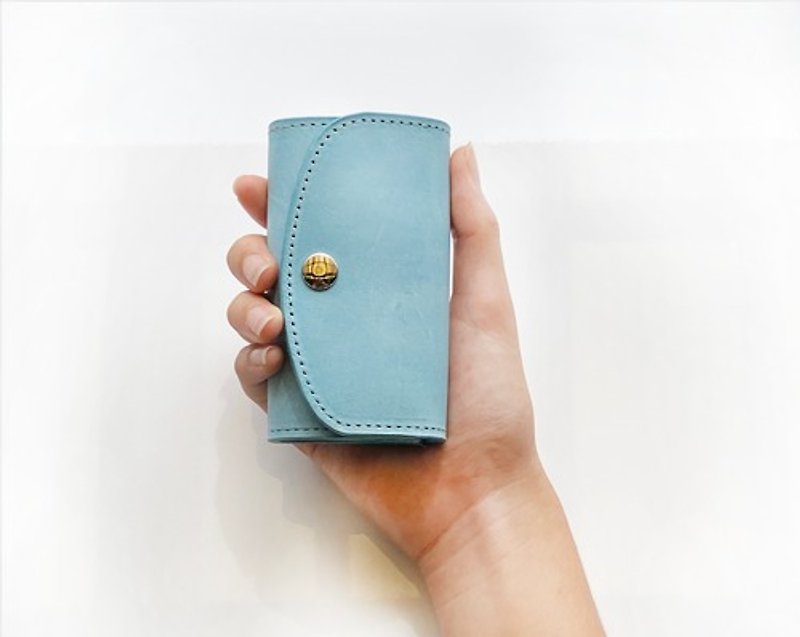 Key case with Icelandic blue zipper pocket (Italian leather MAINE) Smart key can be stored Free wrapping service - Keychains - Genuine Leather 