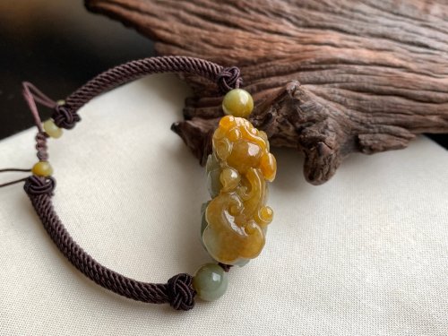 淳玉晶品坊 快速出貨 免費開光 天然A貨緬甸玉翡翠招財貔貅手鍊 黃翡 蜜糖黃
