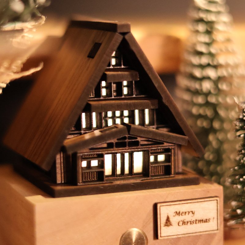【焰仁美術館】迷你合掌屋/合掌村小夜燈/原創手作/聖誕禮盒 - 擺飾/家飾品 - 木頭 咖啡色