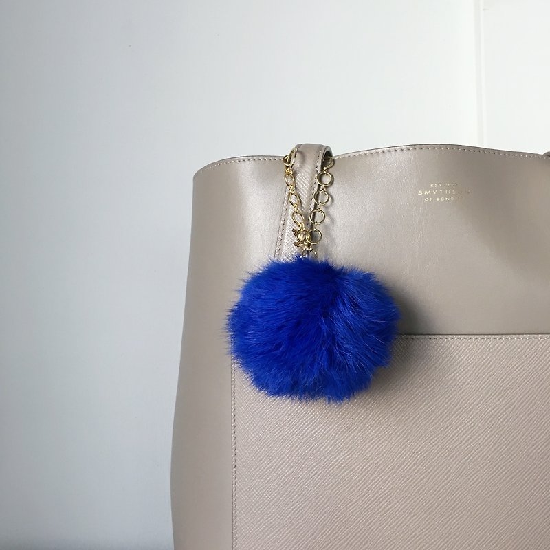 [Bag charm] Blue Real Rabbit Fur with a bird charm bringing - อื่นๆ - วัสดุอื่นๆ สีน้ำเงิน