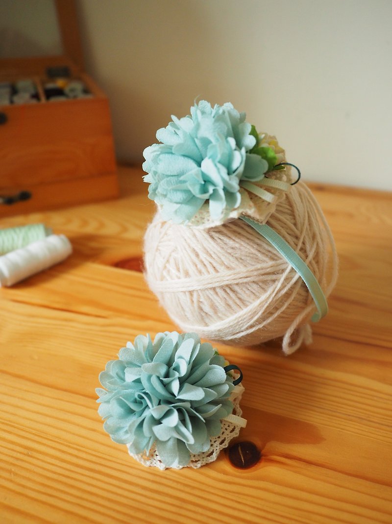 Xmas Gift Set Handmade fabric flower baby/kid headband - เครื่องประดับ - ผ้าฝ้าย/ผ้าลินิน สีน้ำเงิน