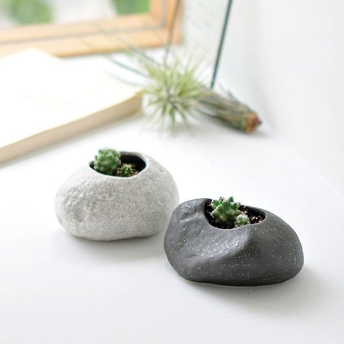 聖新陶芸 SEISHIN Rock Stone 石頭造型 仙人掌植栽種植組 陶瓷盆器