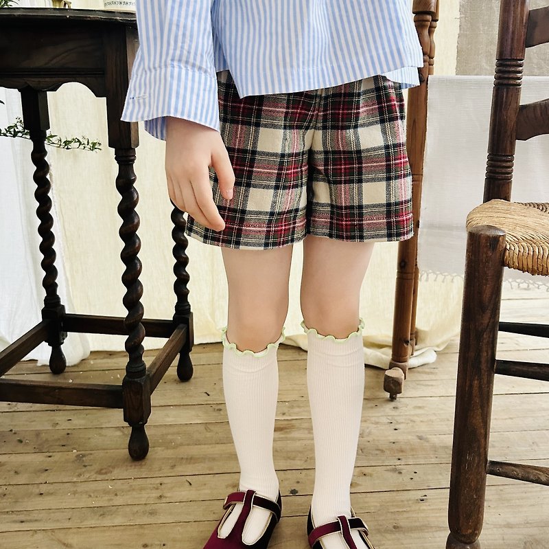 Scottish plaid casual shorts/pants children's clothing - กางเกง - ผ้าฝ้าย/ผ้าลินิน สีแดง