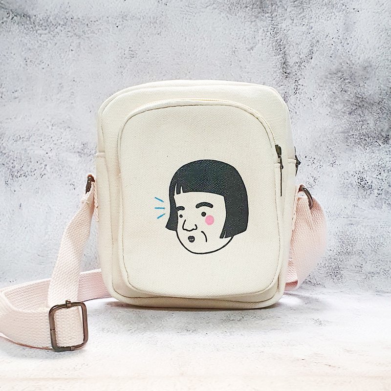 Cat Hair Hand-painted Medium Canvas Bag Crossbody Bag (White) / Sister - กระเป๋าแมสเซนเจอร์ - ผ้าฝ้าย/ผ้าลินิน ขาว