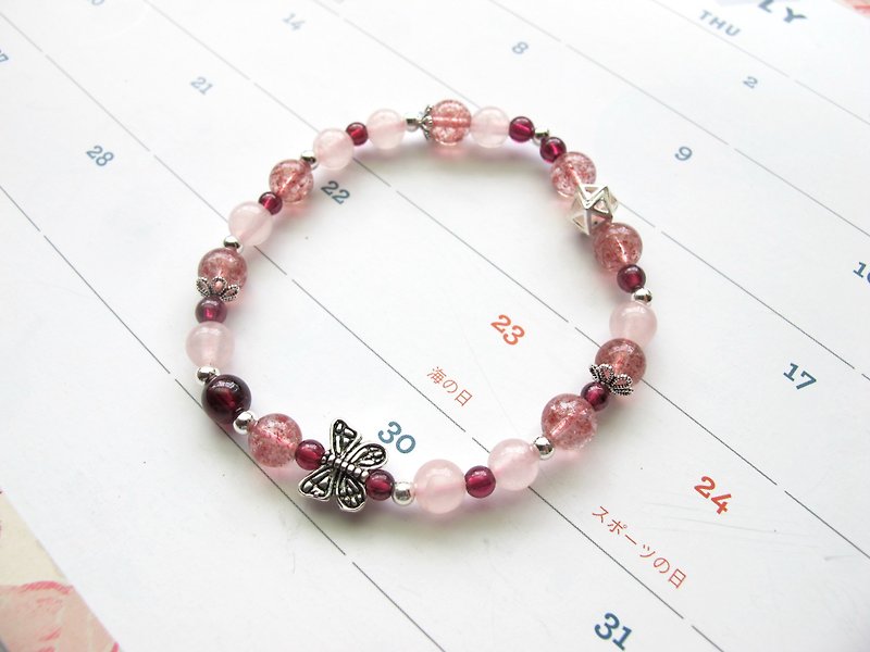 Rose Quartz Strawberry Stone 925 Silver improves interpersonal relationships, relieves tension and increases charm and vitality. - สร้อยข้อมือ - คริสตัล สีแดง