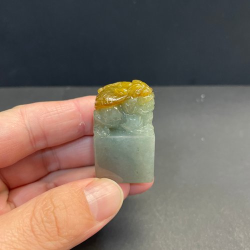 元元圓滾滾 水晶手鍊 瀚玉珠寶 天然翡翠印章 黃翡貔貅印章 方章 緬甸玉印 蜜糖黃 招財