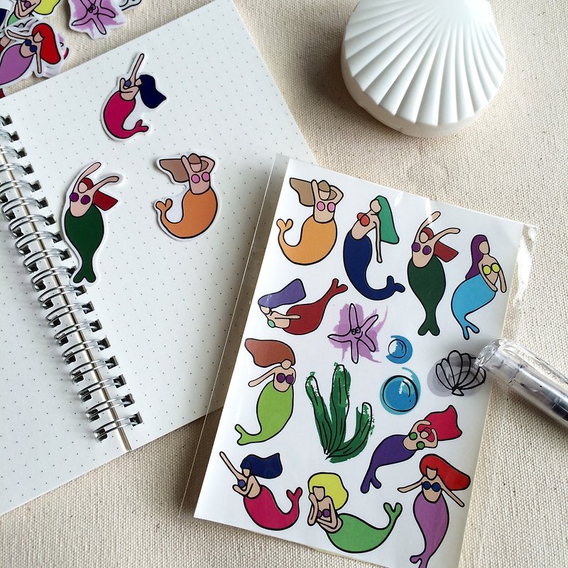 * Own hand-painted stickers stickers Mermaid cut fat - Stickers - Paper Multicolor