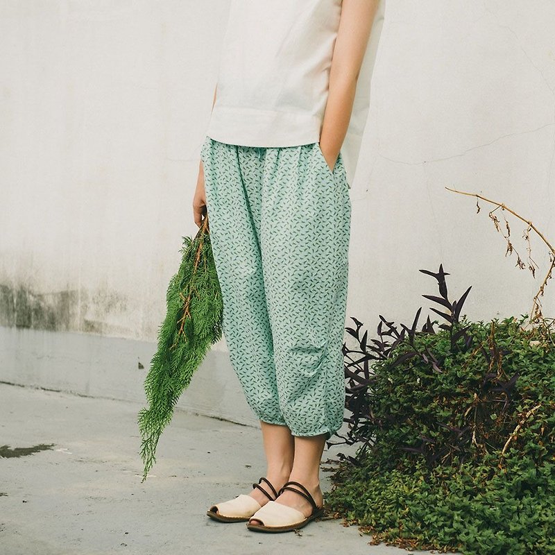 Arabian Trouser / Crested Myna No.4 / Mint Green - กางเกงขายาว - ผ้าฝ้าย/ผ้าลินิน สีเขียว