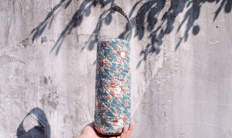 Floral x lattice environmental water bottle bag (only black floral) - Beverage Holders & Bags - Cotton & Hemp Black