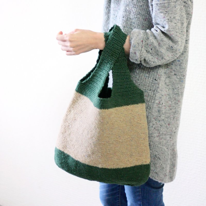 Dark green vest Linen rope bag / color Linen rope woven / - Handbags & Totes - Cotton & Hemp 