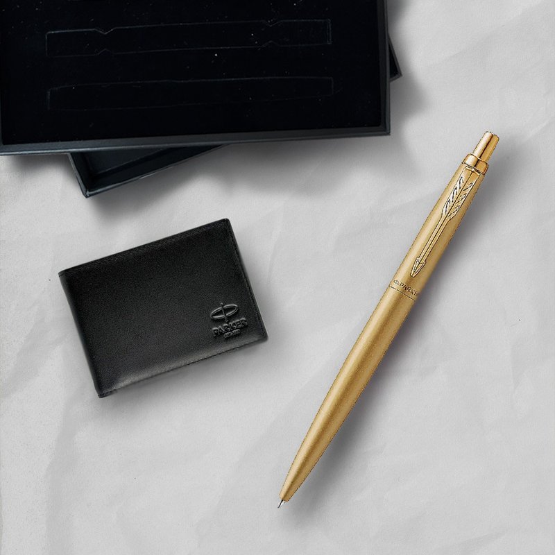 Parker 派克 喬特XL金色(限定)原子筆 牛皮短夾禮盒   免費刻字 - 原子筆/中性筆 - 其他金屬 金色