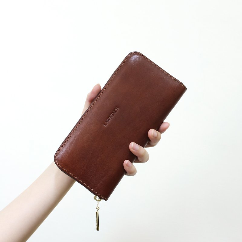 Brown Veg Tanned Zip Around Long Wallet (Anti Scan) - Wallets - Genuine Leather Brown