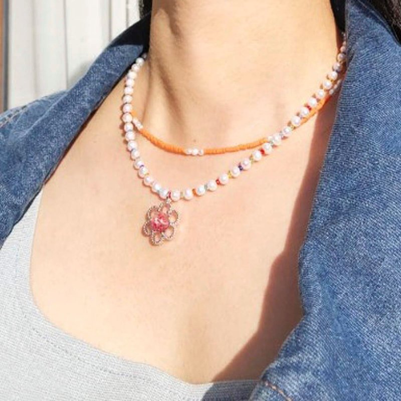 Glassbeads & Pearl Necklace SET - 項鍊 - 玻璃 