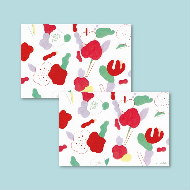 Postcard【flower pattern】2 pieces set - Cards & Postcards - Paper Red