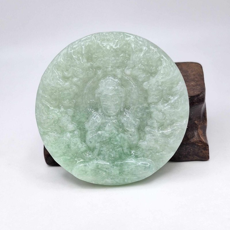 Bingrun Fruit Green Flower Kowloon Guanyin Round Pendant | Natural Burmese Jade A Grade Jadeite - สร้อยคอ - หยก 