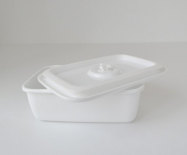 Noda Horo White Series Enamel Rectangle Deep Food Containers with