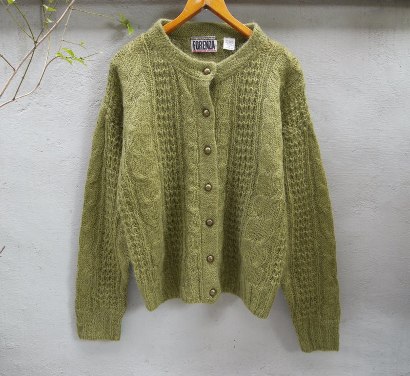 FOAK vintage olive green sweater coat cannabis Angora goat - Women's Sweaters - Wool Green