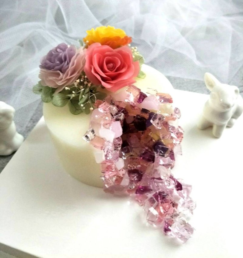 [Class for 1 person] Wax Flower Geode Cake Candle - เทียน/เทียนหอม - ขี้ผึ้ง 