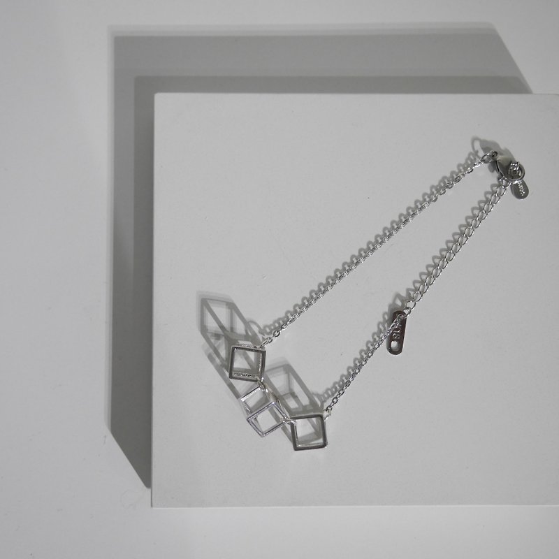 925純銀3D 簡約立方體吊咀手鍊手鏈 定情紀念日禮物 - 手鍊/手環 - 其他金屬 銀色