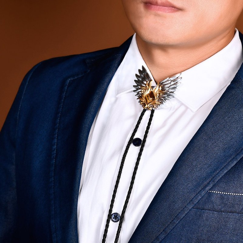 展翅高飛 虎眼石  保羅領帶 Bolo Tie 真皮 皮革項鍊 皮繩領帶 - 領帶/領帶夾 - 真皮 銀色