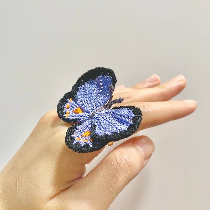 Butterfly • 蝶 | 編織戒指ring | 可調節 Silver925 指環 蝴蝶 - 戒指 - 棉．麻 藍色