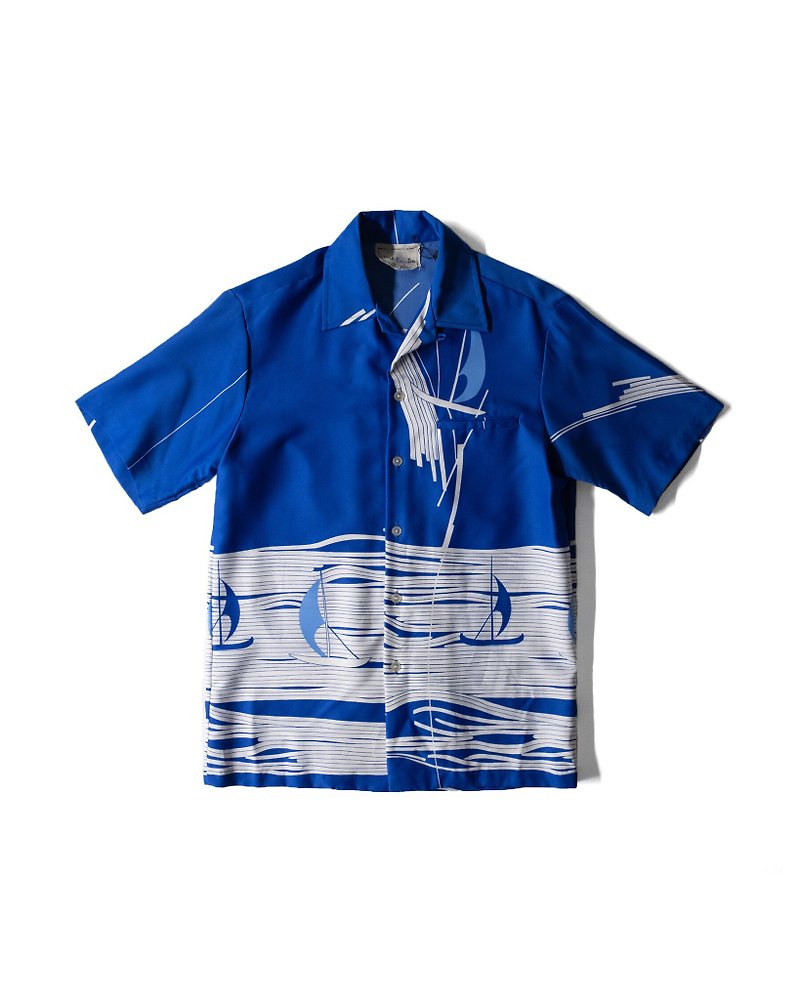 A PRANK DOLLY-Mark Raysten 70's floral shirt - เสื้อเชิ้ตผู้ชาย - เส้นใยสังเคราะห์ สีน้ำเงิน