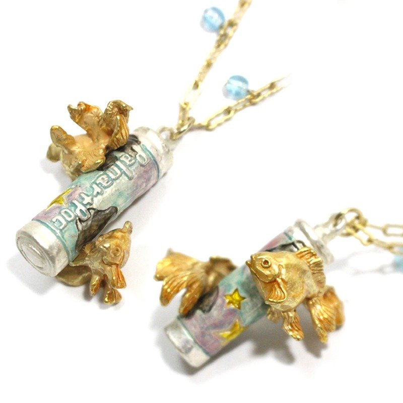 Battery and Fish battery lantern / necklace NE 353 - สร้อยคอ - โลหะ สีน้ำเงิน