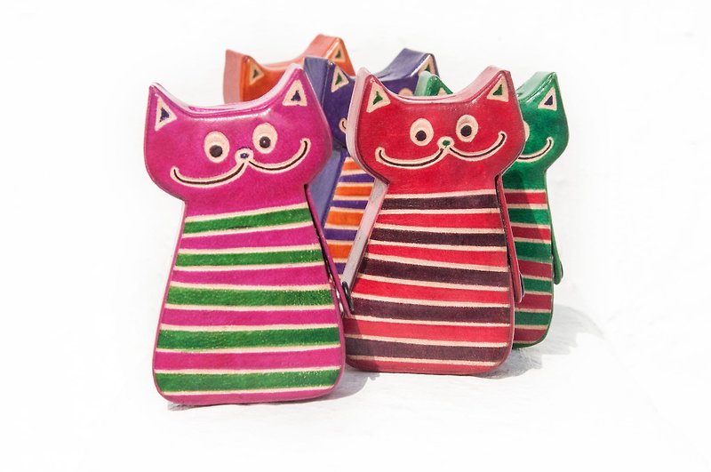 バレンタインデーギフト手作りヤギの貯金箱/手描きスタイルの革の財布-かわいい動物の縞模様の猫 - 貯金箱 - 革 多色