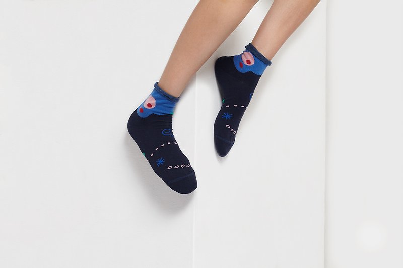 PEEK-A-BOO Moon & Sun Navy Socks  Mens Socks Womens Socks - ถุงเท้า - ผ้าฝ้าย/ผ้าลินิน สีน้ำเงิน