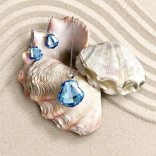 Rinchen Khandro​ (RK精品) 七夕送禮 貝殼套組-海洋藍色 / 奧地利水晶項鍊+耳環