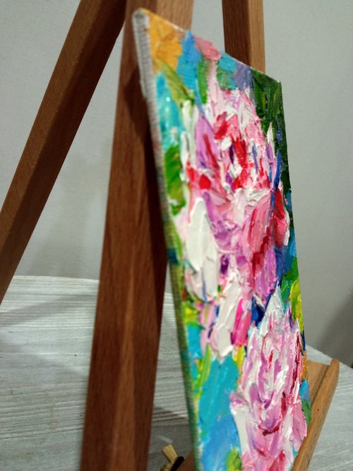 抽象的な小さな絵画 2 本のバラ オリジナルアート ピンクの花の