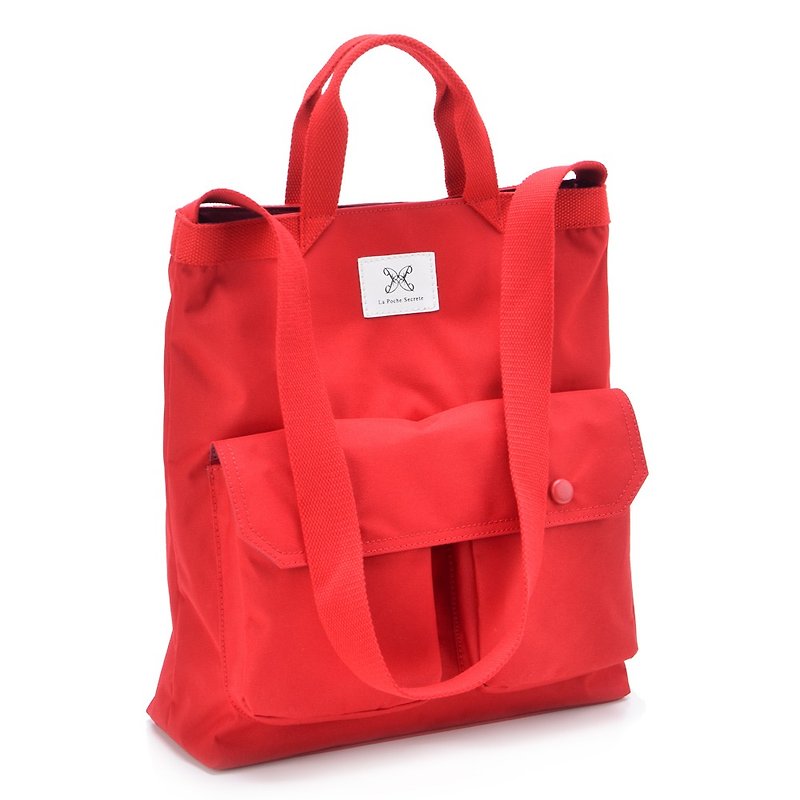 LaPoche Secrete文青禮物-防潑水兩用帆布包-可肩揹手提裝A4 - 側背包/斜孭袋 - 其他材質 紅色