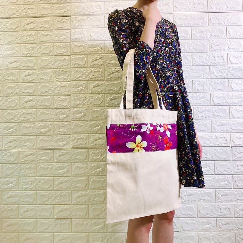 A3 Hakka Flower Cloth File Bag-Tung Flower Purple - กระเป๋าถือ - ผ้าฝ้าย/ผ้าลินิน 