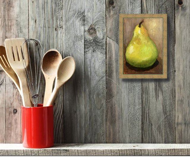 絵画　油絵　原画　一点物　北欧　フルーツ　洋梨　グリーン　SM 絵画 油絵 原画 一点物 北欧 フルーツ 洋梨 グリーン SM 絵画