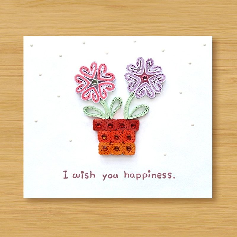 Handmade paper roll card_ Happiness small flower pot I wish you happiness_C-Valentine card - การ์ด/โปสการ์ด - กระดาษ สึชมพู