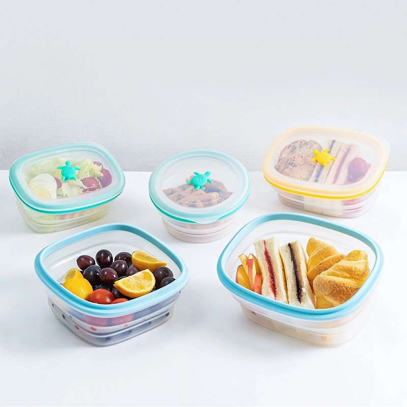 【仁舟淨塑】小海龜保鮮包色組(5入) ∣ 可微波電鍋 冷凍冷藏 - 便當盒/食物袋 - 矽膠 多色