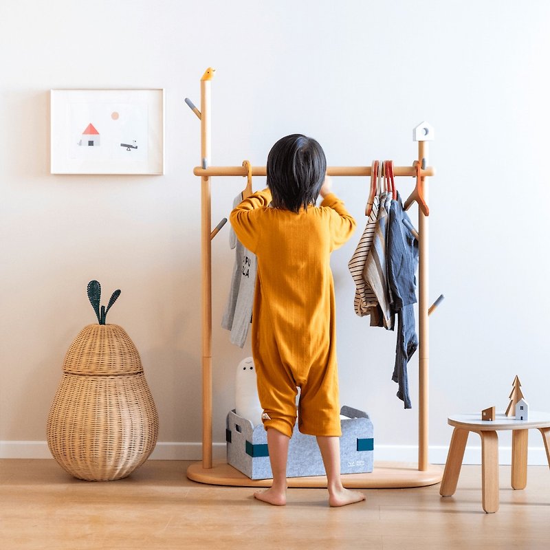 Branch coat rack floor-standing solid wood children's clothes hanger Nordic simple single pole double pole height adjustable - เฟอร์นิเจอร์เด็ก - ไม้ สีนำ้ตาล