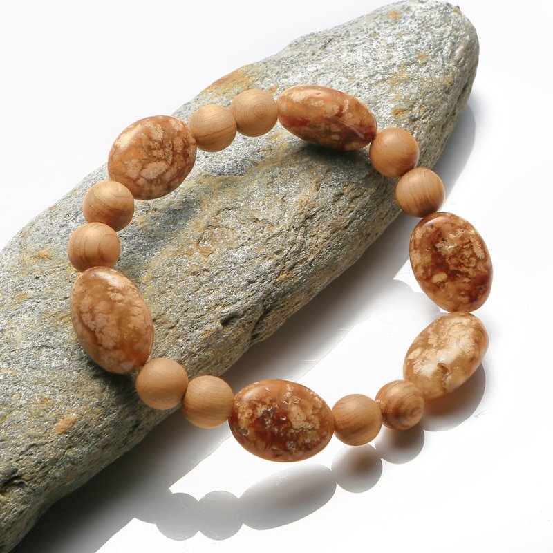 012613七輪調和手串/珊瑚玉崖柏木/天然/手鏈/水晶/能量石/原生態 - 手鍊/手環 - 水晶 橘色