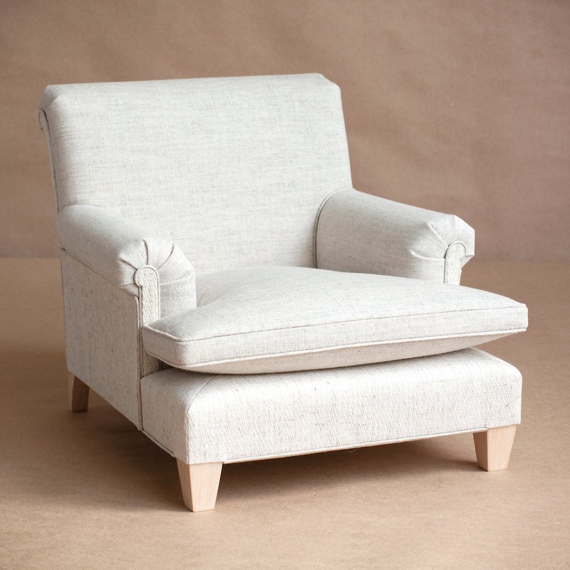 1/4 scale Chair for BJDs • Cotton Linen Blend Fabric Upholstery • Doll Furniture - ตุ๊กตา - ผ้าฝ้าย/ผ้าลินิน สีเทา