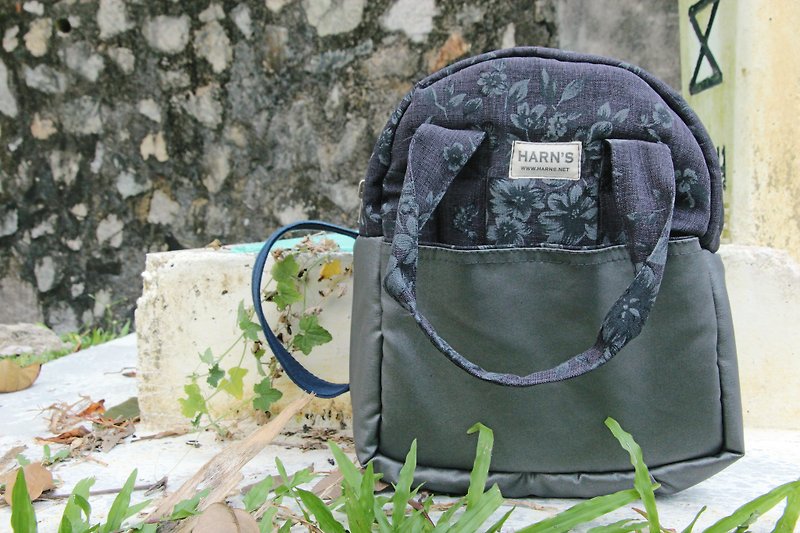 HARNS: Girl backpack after backpack handbag mini flower (gray) - Backpacks - Cotton & Hemp Gray