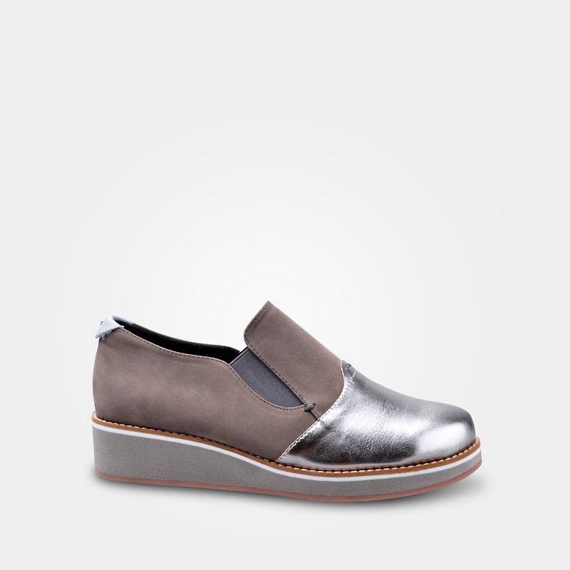 7D69 warm gray handmade casual shoes - รองเท้าลำลองผู้หญิง - หนังแท้ 
