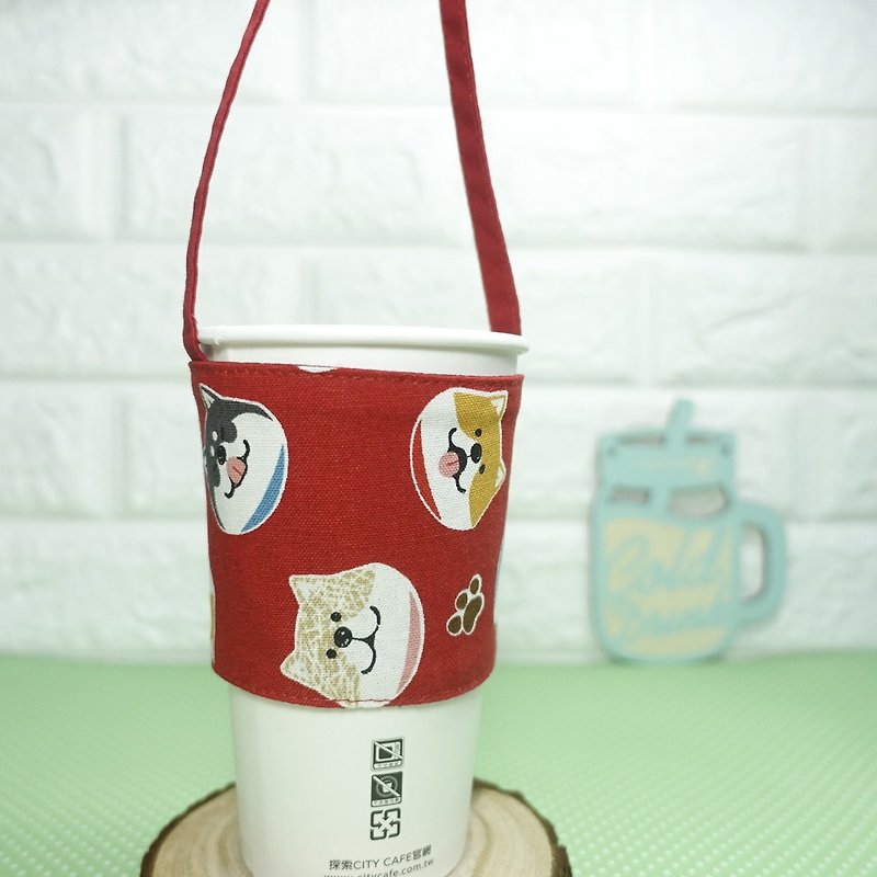 Xiyang Shiba Inu Environmental Drinking Bag - ถุงใส่กระติกนำ้ - ผ้าฝ้าย/ผ้าลินิน สีแดง