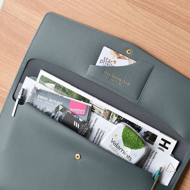 Workplace essential - staff leather hand bag - winter green ash, PPC94621 - Clutch Bags - Faux Leather Gray